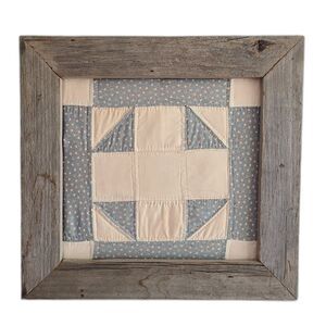 Vintage Primitive Shoo Fly Pattern Framed Quilt Square Rustic Barn Wood Frame